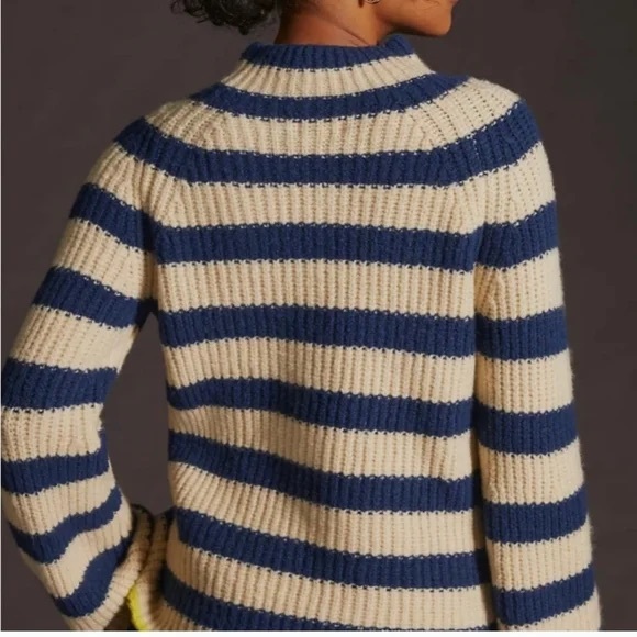 Anthropologie Sweaters - Maeve by Anthropologie Navy and Cream Striped Sweater wool, yak nylon XL